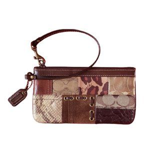 COACH Classic Animal Print Patchwork Multicolor Brown Leather Wristlet Wallet
